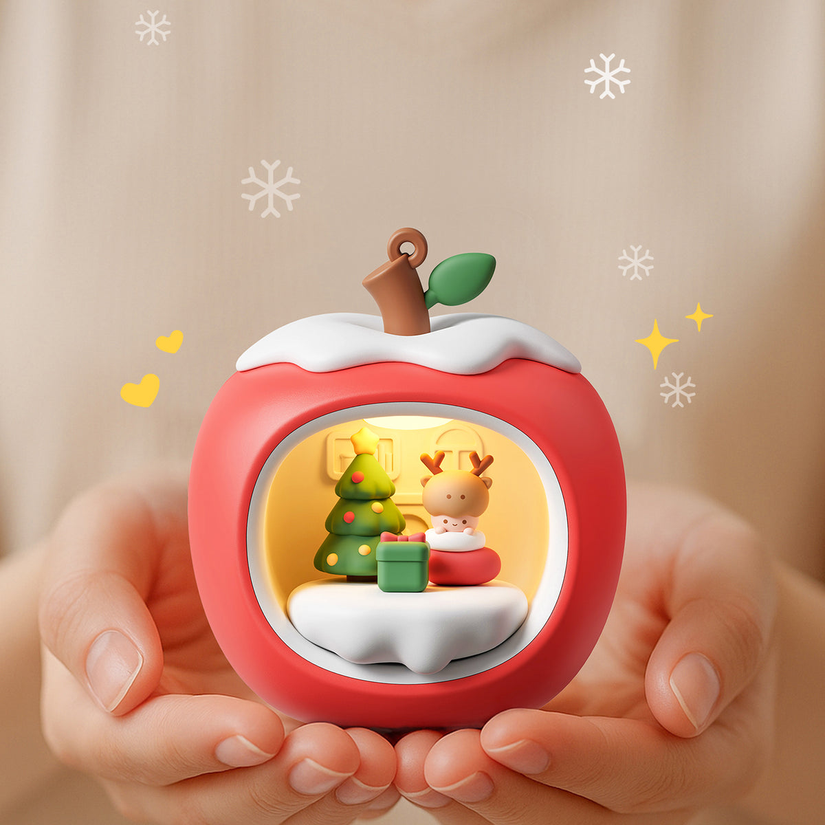 Hot Sale Apple House Christmas Atmosphere Light – 3 Light Modes, Tap-to-Glow Decorative Night Light