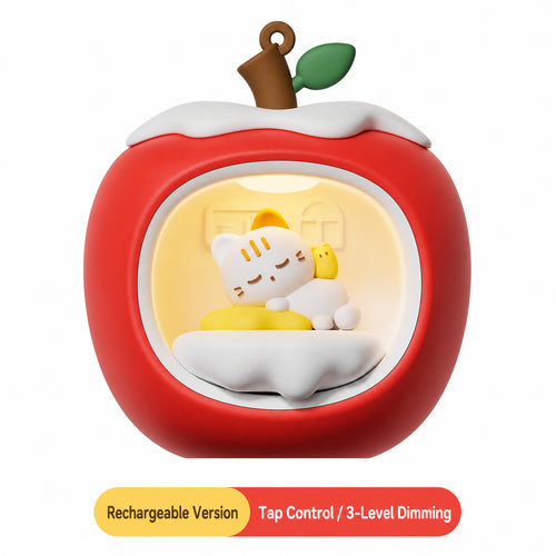 Hot Sale Apple Shaped LED Night Light Sleeping Cat Tap Control Dimmable Rechargeable Bedside Nightlight Kids Bedroom Decor